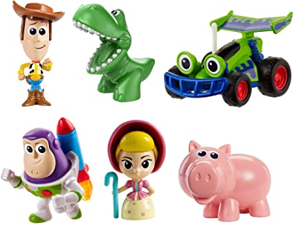 Disney and Pixar Toy Story Mini Andy's Toy Chest 6-Pack Classic Movie Characters Figures Collection, Woody, Buzz Lightyear, Rex, Bo Peep, Hamm and RC, Compact Size for Story Play at Home and On the Go