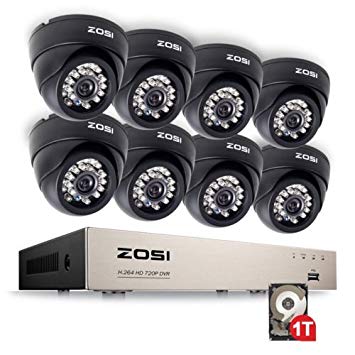 ZOSI 8Channel Security Surveillance Camera System HD-TVI 720P Video DVR 8x Outdoor Indoor Waterproof Day Night Vision 1280TVL High Resolution 1 TB Hard Drive(Black)