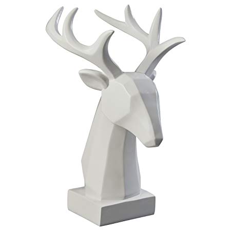 Rivet Mid Century Modern Polyresin Stag Head Figurine Home Decor - 12.5 Inch, White