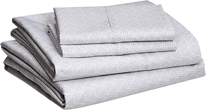 AmazonBasics Light-Weight Microfiber Sheet Set - King, Grey Crosshatch