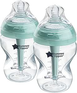 Biberons Tommee Tippee Anti-colique Avancé, 260ml, tétine en forme de sein pour une prise en bouche naturelle, tube de ventilation anti-colique. Lot de 2