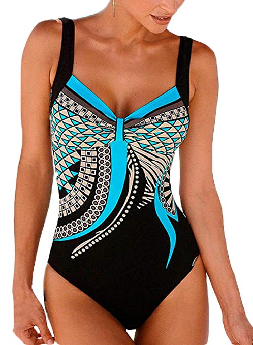 EVALESS Women Off The Shoulder Ruffle Lace Up Monokini Push Up Bikini One Piece Swimsuits