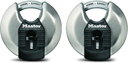 Master Lock Padlock, Magnum Stainless Steel Discus Lock, 2-3/4 in. Wide, M40XT (Pack of 2-Keyed Alike)