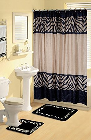 Home Dynamix Boutique Deluxe Shower Curtain and Bath Rug Set: BOU 6 Zebra: 17 Piece Bath Set