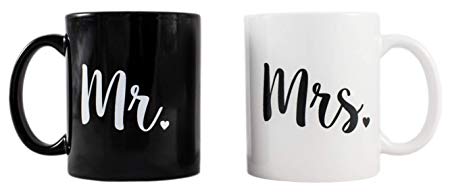 Cute Mr. & Mrs. Novelty Coffee Mug Set - Engagement - Wedding - Anniversary - Gift for Couples and Newlyweds