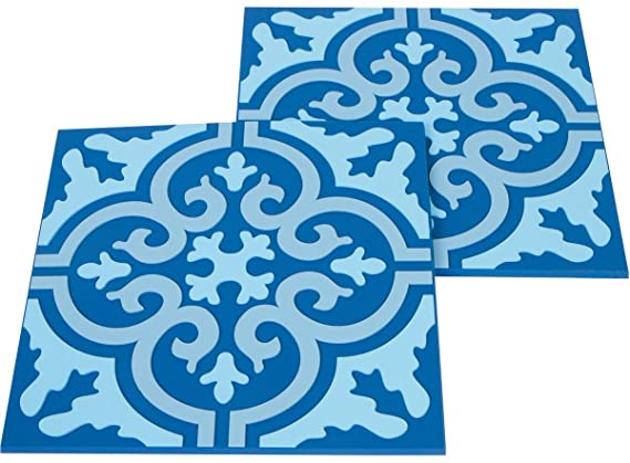 Planet Ethnic Blue Moroccan Tile Washable Durable Unbreakable Soft PVC Designer Trivet Set. 2 Trivets, 7 inch square with 0.2 inch thickness. Protect your tables from hot plates, pots.