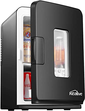 Mini Fridge 15 Liter/18 Cans Mini Refrigerator Portable AC/DC Electric Cooler and Warmer for Car and Home, Thermoelectric Compact Personal Fridge for Skincare & Cosmetics, Includes Removable Shelves