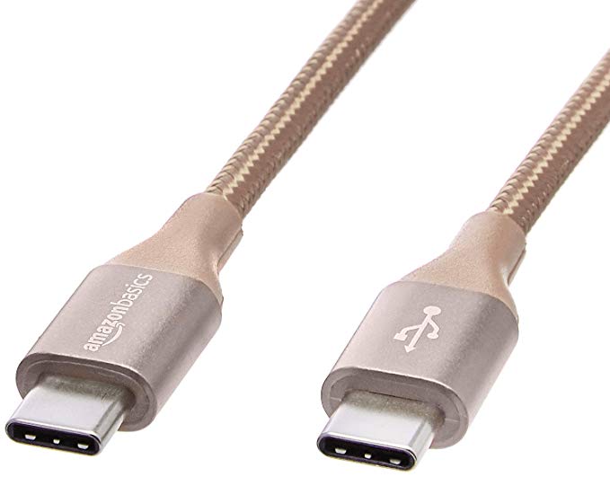 AmazonBasics Double Braided Nylon USB Type-C to Type-C 2.0 Cable | 3 feet, Gold