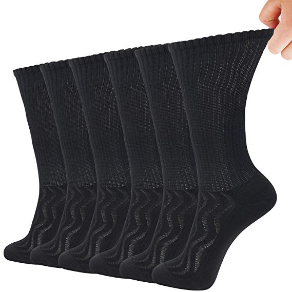 MD 6 Pack Womens Bamboo Dress Socks Non-Binding Wide Socks Moisture Wicking Ultra Soft Crew Socks