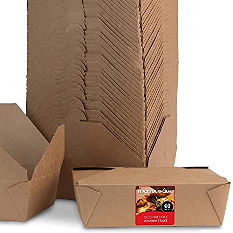 Microwaveable Kraft Brown Take Out Boxes 71 oz (40 Pack) Leak and Grease Resistant Food Containers - Recyclable Lunch Box - to Go Containers for Restaurants, Catering and Parties