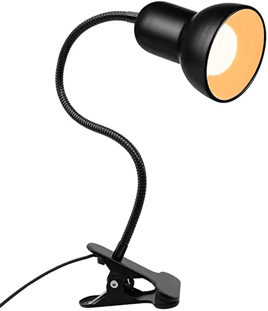 Clip On Reading Light, 360°Rotation Clip on Lamp, Gooseneck Lamp-On Cable, Portable Clip on Light/Clamp Light/Reading Book Light, Eye-Caring Study clamp for Bedroom Office Home Lighting-Black