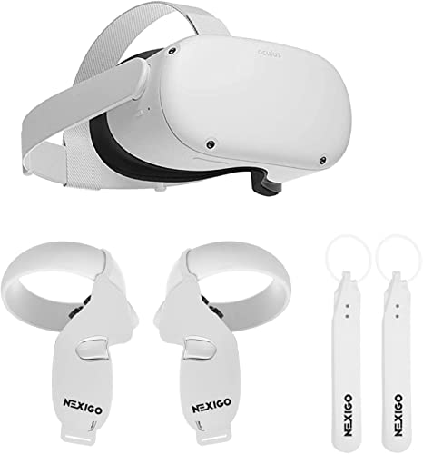 Oculus 2020 Newest Quest 2 VR Headset 64GB Holiday Bundle, Advanced All-in-One Virtual Reality Gaming Headset, NexiGo Controller Grip Cover White   Knuckle Strap White Accessory Bundle