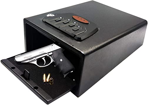 Jolitac Handgun Hanger Safe Smart Quick Access Electronic Pistol Safe Storage Gun Security Cabinet Box w/Four-keypad&2 Emergency Keys&Rechargeable Battery Q235 Carbon Steel (0.34 Cubic Feet)