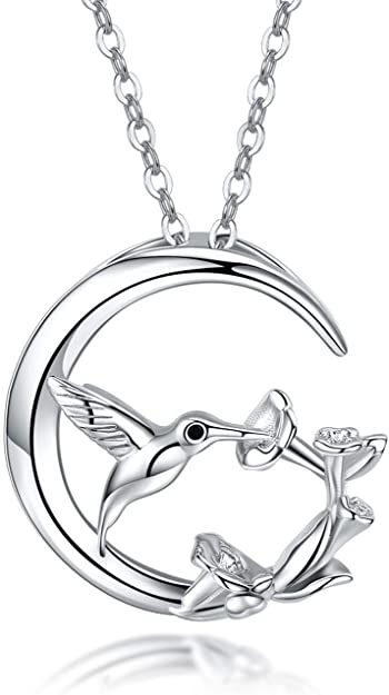 JUSTKIDSTOY S925 Sterling Silver Hummingbird Pendant Necklace with Flowers Bird Animal Jewelry Gift for Women