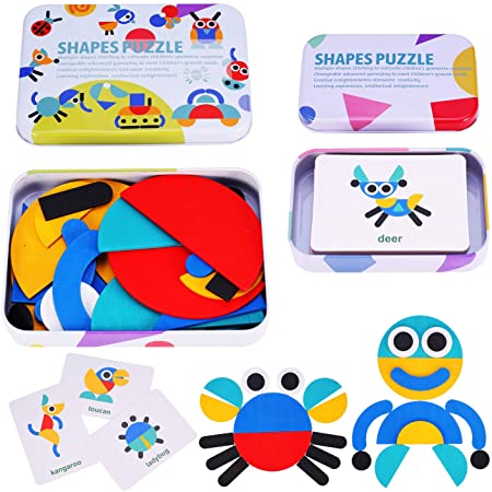 Puzzle Educational Toys,Wooden Pattern Blocks Animals Jigsaw Puzzle Sorting and Stacking Games for Toddlers Kids, Party Favor Toys