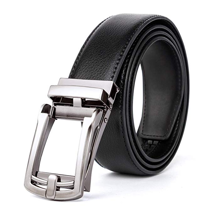 TOAOLZ Slide Ratchet Leather Belt for men with Automatic Zip Buckle Click Dress Jeans Strap