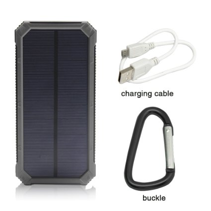Solar Charger, Solar External Battery Pack, iBeek® Portable 12000mAh Dual USB Solar Battery Charger Power Bank Phone Charger with Carabiner LED Lights for Emergency Cell Phones Tablet Camera (Black)