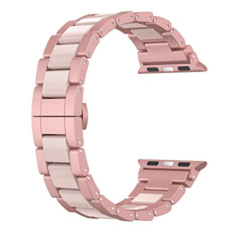 Wearlizer Rose Gold Compatible Apple Watch Band 42mm 44mm Womens iWatch Wristband Lightweight Aluminum Pink Resin Fashion Replacement Strap Exclusive Bracelet Metal Clasp Series 4 3 2 1 Sport Edition