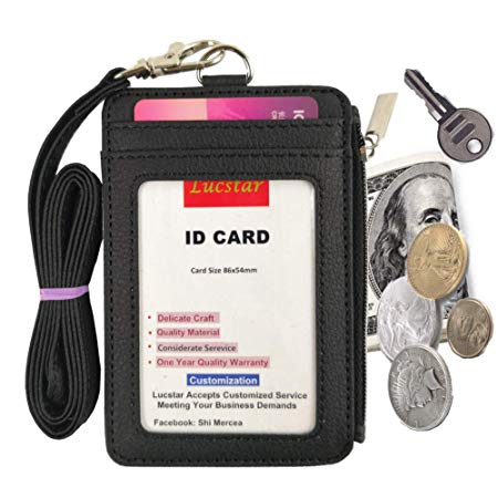 Lucstar ID Badge Holder with Portable Wallet Lanyard Multi Cards 5 Slots for Office, Work, School,Transport Card, Light Cash Case(Black)