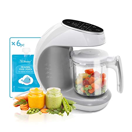 TCBunny Baby Food Maker Processor | 7 in 1 Meal Station with Steam Cooker, Blender, Chopper, Defroster, Reheater, Disinfector, Auto Cleaning Function, 20 Oz Tritan Stirring Cup, White
