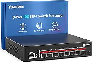 YuanLey 8 Port 10G Managed SFP Switch, 8X 10Gbps SFP , L3 Smart Managment SFP Ethernet Switch, Link Aggregation, VLAN, QoS, ACL, Rackmount 10Gbe Multi-gig Network Switch, Metal Case, 160Gbps Bandwidth