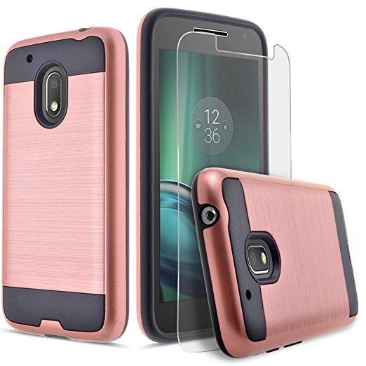 Moto G4 Case, Moto G4 Plus Case, Dual Layers [Slim Armor] Case Bundled with [Tempered Glass Screen Protector] Hybird Shockproof And Circlemalls Stylus Pen[Rose Gold]