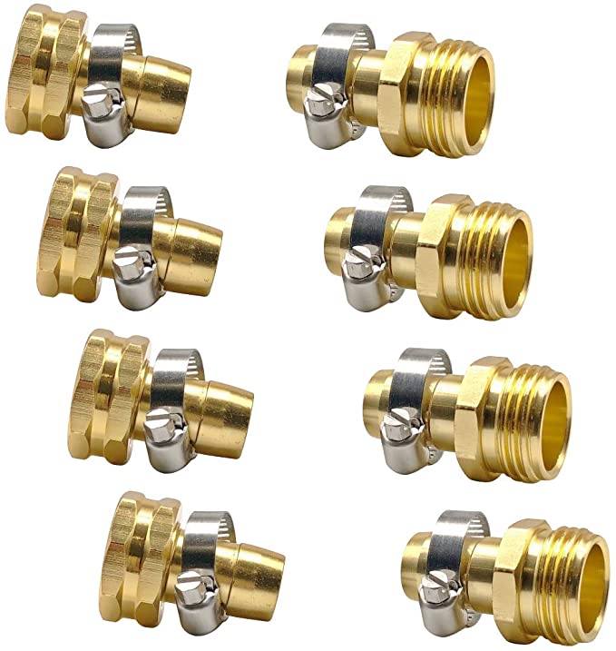 Fasmov Garden Hose Repair Connector with Stainless Steel Clamp, 4 Sets Female and Male Hose Connector