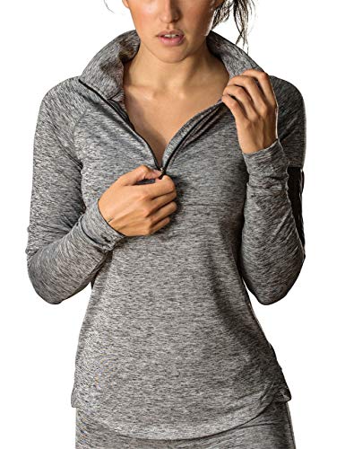 icyzone Women's Workout Yoga Track Jacket 1/2 Zip Long Sleeve Running Shirt