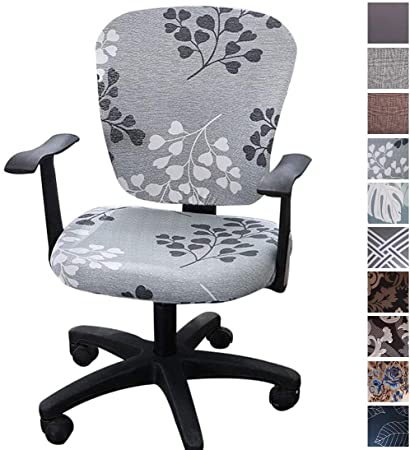 Comqualife Stretch Printed Computer Office Chair Covers Washable Anti-Dust Universal Spandex Chair Back Cover Seat Cover Rotating Chair Slipcovers, Light Green