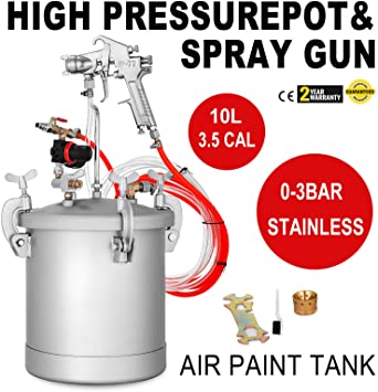 VEVOR Pressure Pot Tank 10L / 2.5 Gallon Paint Pressure Pot Stainless Paint Tank with 3.5mm Nozzle Spray Guns and Paint Hose (10L 3.5mm)