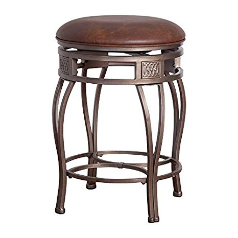 Hillsdale Montello Backless Swivel Bar Stool, Old Steel Finish with Faux Brown Leather