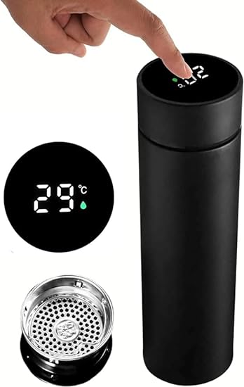 Grade Stainless Steel Sports Water Bottle with LED Temperature Display,Double Wall Vacuum Insulated Water Bottle, Stay Hot for 24 Hrs,Cold for 24 Hrs (Pure Black)