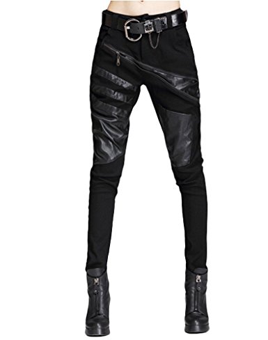 Minibee Women's Patchwork Leather Personalized Trousers Punk Style