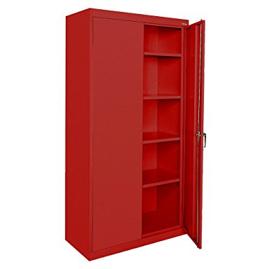 Sandusky Lee CA41361872-01, Welded Steel Classic Storage Cabinet, 4 Adjustable Shelves, Locking Swing-Out Doors, 72" Height x 36" Width x 18" Depth, Red