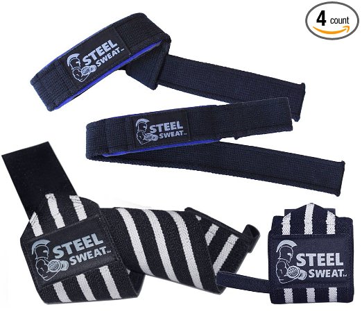 Wrist Wraps and Lifting Straps 2 Pairs - Support for wrists when weightliftingpowerliftingworkout and lifting weights at the gym