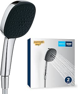 GROHE Vitalio Comfort 110 Ensemble de douche (Pommeau de Douche Cube 2 jets (Pluie/Stimulant), Flexible de douche 1.5m), Procédé anti-calcaire, Sélection Facile, Chromé, 26973001