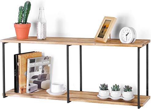 MyGift Wall-Mounted Urban Rustic 2-Tier Floating Shelf with Metal Brackets, 36-Inch