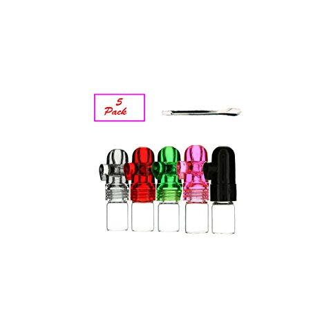 Glass and Acrylic Snuff Bullets || 5 Pack of 1g Glass Snuff Bullets || Includes Scooping Spoon || Assorted Colors || 100% Satisfaction Guarantee