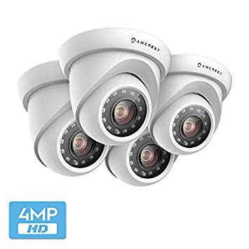 4-Pack Amcrest UltraHD 4MP Outdoor Camera Dome Security Camera IP67 Weatherproof 98ft IR Night Vision, 100° Wide Angle, Home Security, White (4PACK-AMC4MDM28P-W)