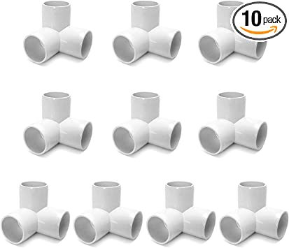 QWORK 3 Way 1" Tee PVC Fitting Elbow,10Pack PVC Fitting Connector,Furniture Grade,for Building Furniture and PVC Structures,White