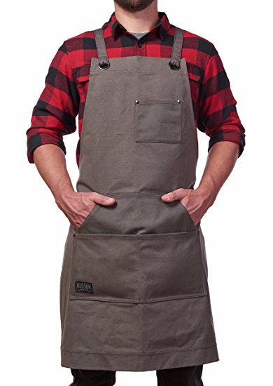 Hudson Durable Goods - Heavy Duty Waxed Canvas Work Apron (Grey), Adjustable up to XXL for Men & Women