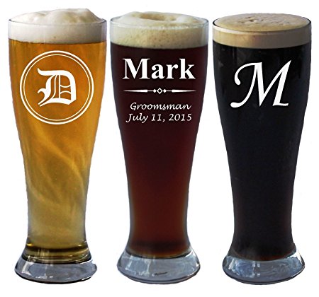 Personalized Pilsner Beer Glass 16 Oz - Wedding Party Groomsmen Father's Day Gifts - Custom Engraved Drinkware Glassware Barware Etched for Free