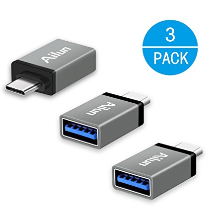 Type C Adapter,USB C Adapter[3 Pack]by Ailun,USB-C to USB-A 3.0 Female Adapter,for iPhone 8/8 plus,MacBook,ChromeBook Pixel,Nexus 5X,Nexus 6P,and More USB Type C and micro USB cable Devices[Grey]