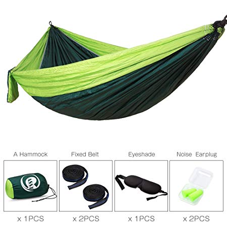 CASST Camping Hammock with Tree Straps, Single & Double Outdoor Hammock, Lightweight Portable Nylon Hammock - Easy Hanging for Backpacking, Camping, Travel, Beach, Yard - 106"(L) x 55"(W) - Green