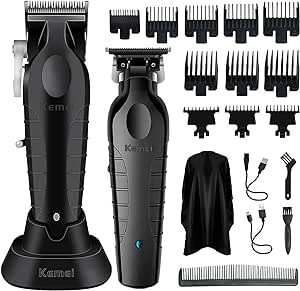 Kemei Hair Clipper and Trimmer Set Professional Cordless Hair Clipper for Men Electric Beard Trimmers Barber Hair Cuttings Kit, T Blade Trimmers for Men, KM-2296，KM-2299