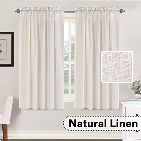 H.VERSAILTEX Linen Curtains 63 inch Rod Pocket Top Premium Soft Rich Light Reducing Curtain Panels for Yard/Patio/Villa/Parlor, Set of 2, 52"x 63", Natural