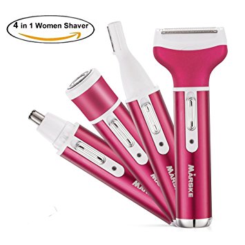 Hair Removal for Women, 4 in 1 Painless Electric Shavers for Legs and Underarms Ladies Razors Rechargeable Eyebrows Shaper Nose Trimmer Facial Beard Armpit Private Whole Body Hair Removal for bikini (Rose Red)