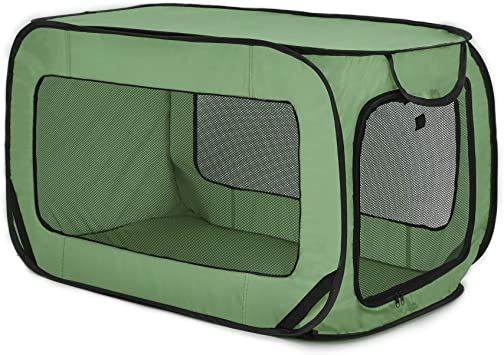 Love's cabin 36in Portable Large Dog Bed - Pop Up Dog Kennel, Indoor Outdoor Crate for Pets, Portable Car Seat Kennel, Cat Bed Collection, Grey/Green/Red