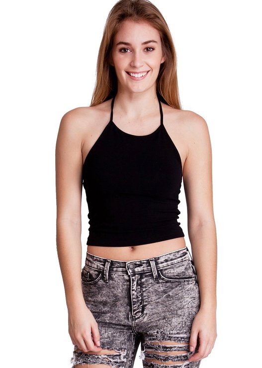 Ladies String Neck Halter Crop Top, Multiple Colors Available