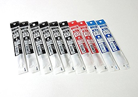 Pentel Refill Ink for EnerGel 0.7mm (XLR7) - Set of 3color / 10pcs : Black (6)   Red (2)   Blue (2)